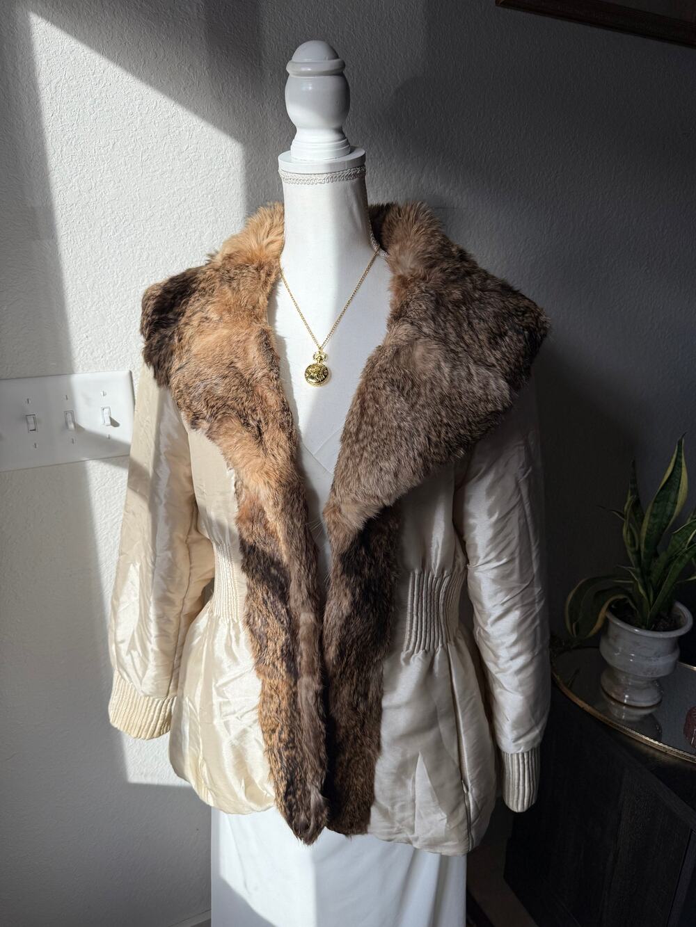 Cortefiel Genuine Fur Puffer Coat Womens M